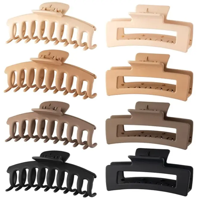 Pinces à cheveux noires pour femmes, paquet de 8, grandes pinces à griffes de banane mates de 4.3 po