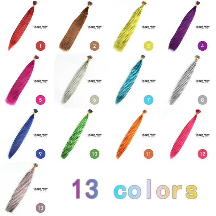 LISI GIRL Extensions de cheveux synthétiques en plumes colorées 16 pouces 10 pièces/pack bleu violet