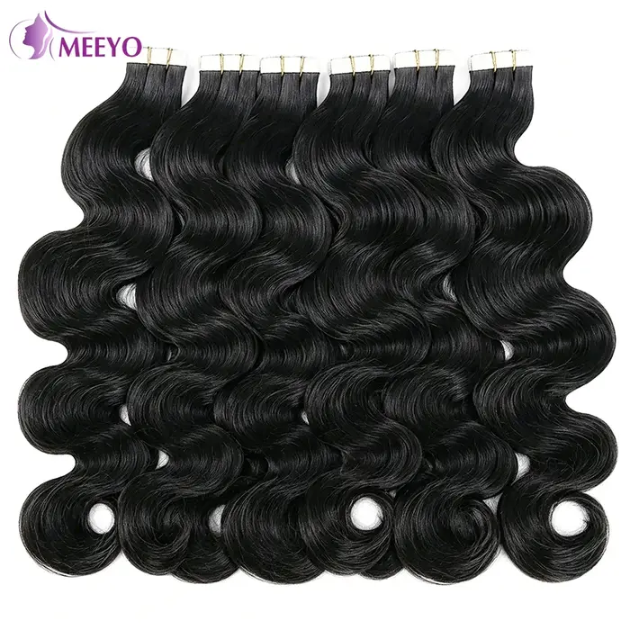 Extensions de cheveux à bandes adhésives, cheveux humains, noir naturel, ondulés, 50g, 20 pièces/paq