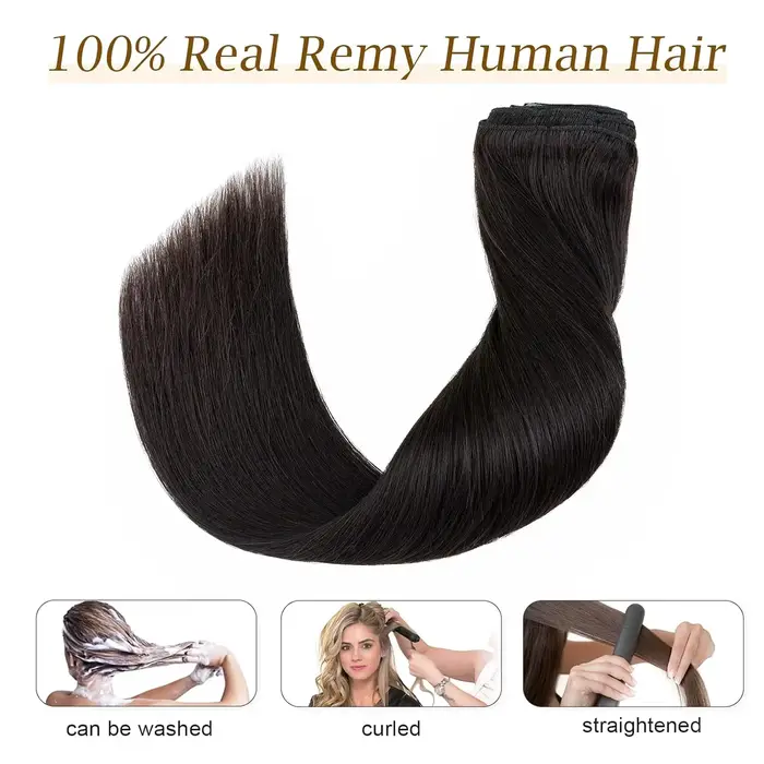 Extensions de cheveux humains 100% non traités, 120G/8 pièces, à clips droits, cheveux vierges brési