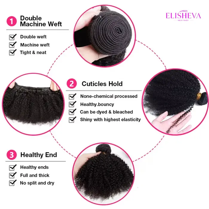 ELISHEVA Lot de 1/3/4 mèches de cheveux humains indiens bruts