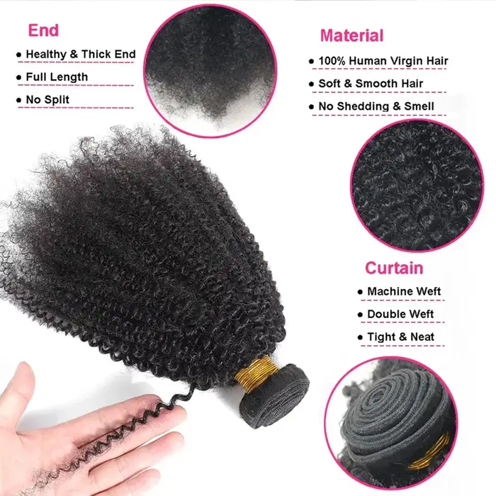 Extensions de cheveux humains brésiliens bouclés afro 12A