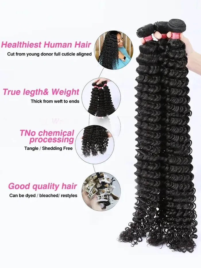 Lots de Cheveux Humains Ondulés Profonds (Loose Deep Wave) de 32, 36, 40 Pouces, Cheveux Brésiliens 