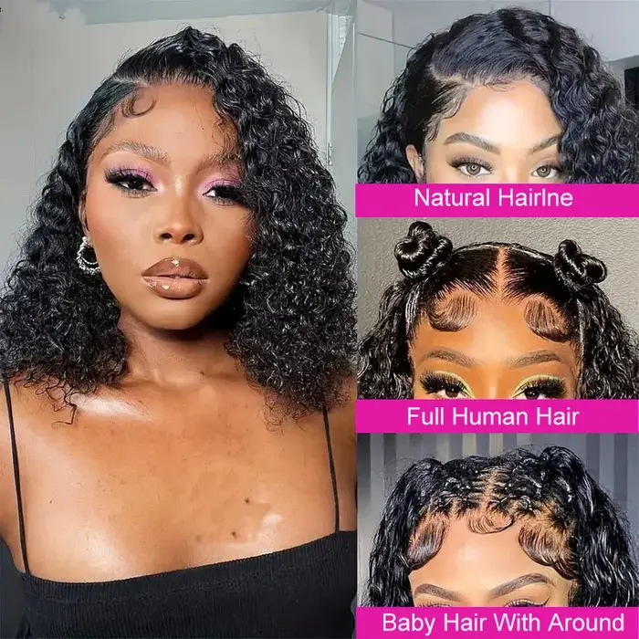 Perruques brésiliennes 100% cheveux humains bouclés profonds, couleur noire naturelle, perruques à o