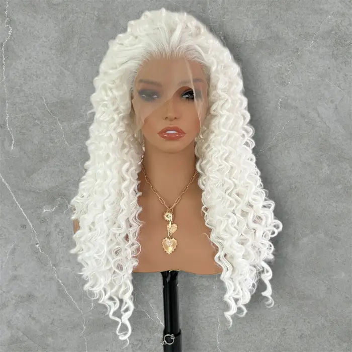 Perruque Lace Front Wig synthétique bouclée blanche 13x4