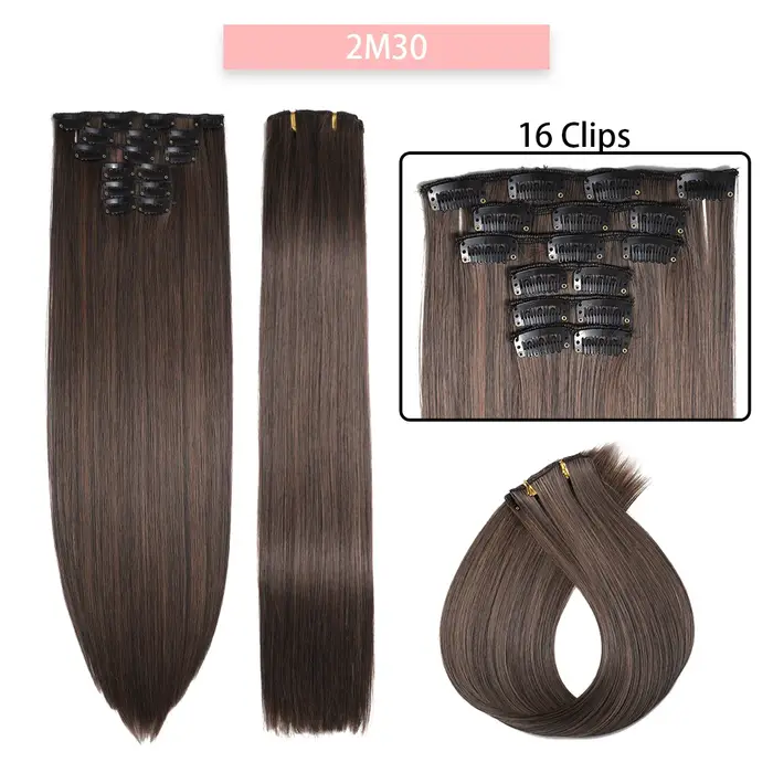 Extensions de cheveux synthétiques longues et lisses de 24 pouces