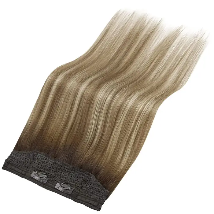 VeSunny ligne de poisson fil d'extension de cheveux humains cheveux naturels une pièce fil Invisible trame de cheveux avec 2 Clips blond doux Remy cheveux