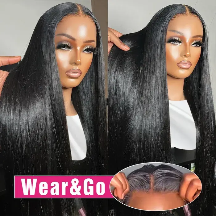 Wear Go perruque sans colle 30 34 pouces os droit 13x6 HD dentelle frontale perruque cheveux humains