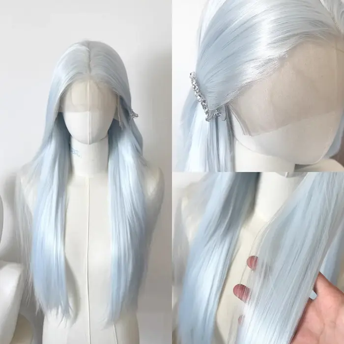 Perruque Lace Front Synthétique Blanche et Bleue pour Femme