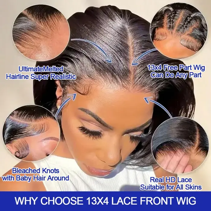 Perruque frontale tressée vietnamienne lisse et droite, pré-épilée, 100 % cheveux humains, sans coll
