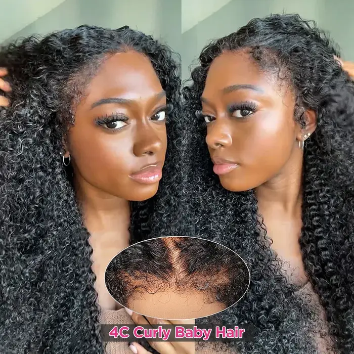 4C bords bébé cheveux dentelle perruques vague d'eau 13x6 HD dentelle frontale perruque 100% cheveux