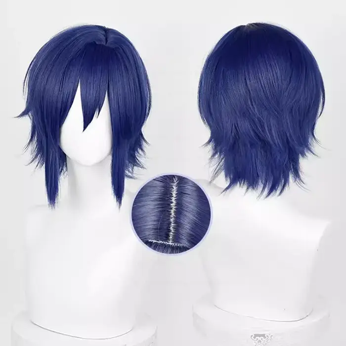 Perruque de Cosplay Synthétique Bleu Foncé