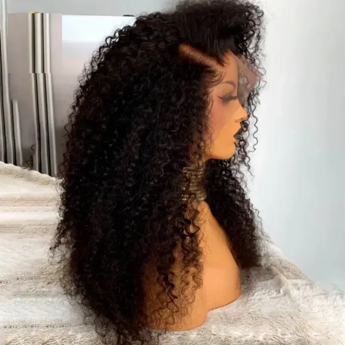 Perruque synthétique noire bouclée crépue 13x4x1 avec dentelle frontale pour femmes noires