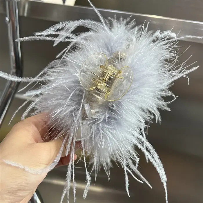 Pince à cheveux en plumes d'autruche véritable, pince à saisir moelleuse, pince requin doux, pince q