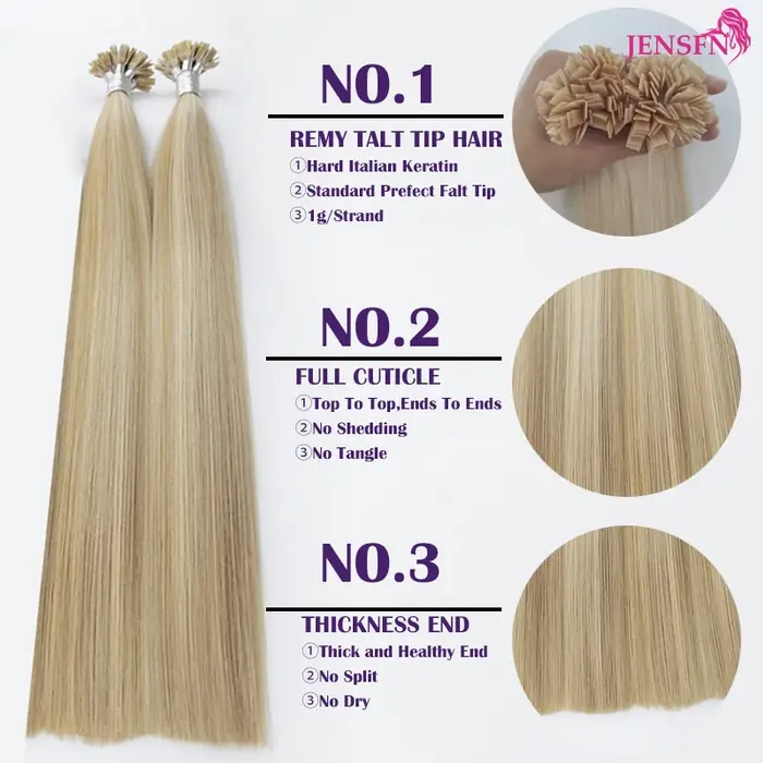 Extensions de cheveux de haute qualité à pointe plate