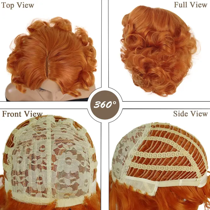 GNIMEGIL perruque courte synthétique pour femmes Orange bouclés Bob