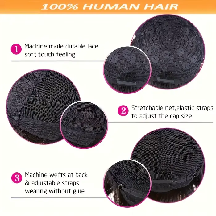 Perruque de cheveux humains courts