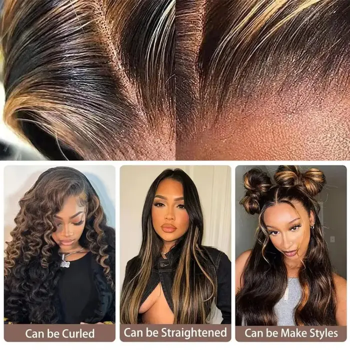 Perruque Lace Front Wig Body Wave Naturelle à Reflets Ombré 1B/30, 13x6, 13x4, Transparente, pour Fe