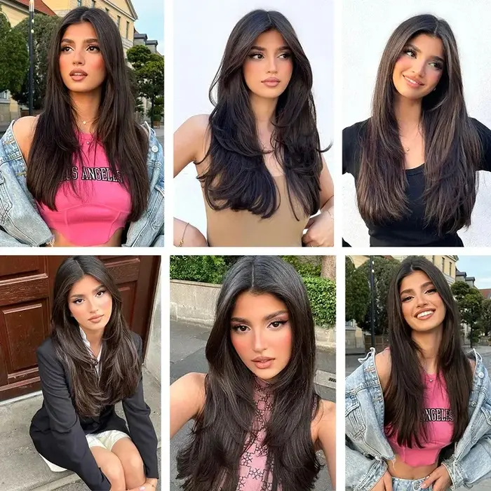 Extensions capillaires synthétiques longues et lisses en forme de V