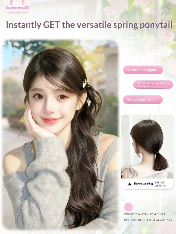 Extensions de queue de cheval synthétiques avec pince à cheveux, postiches ondulés naturels avec cho