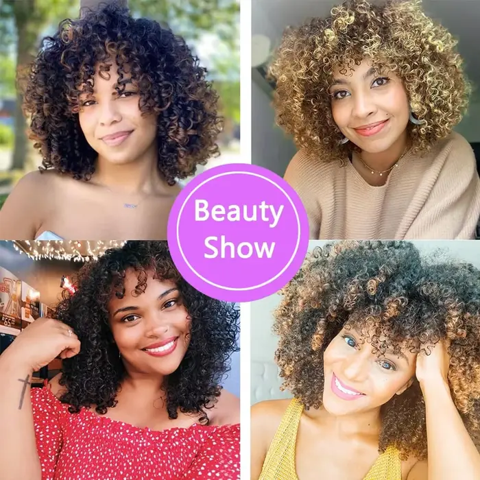 Perruques afro bouclées pour femmes noires, perruque bouclée crépue avec frange, perruque courte bou