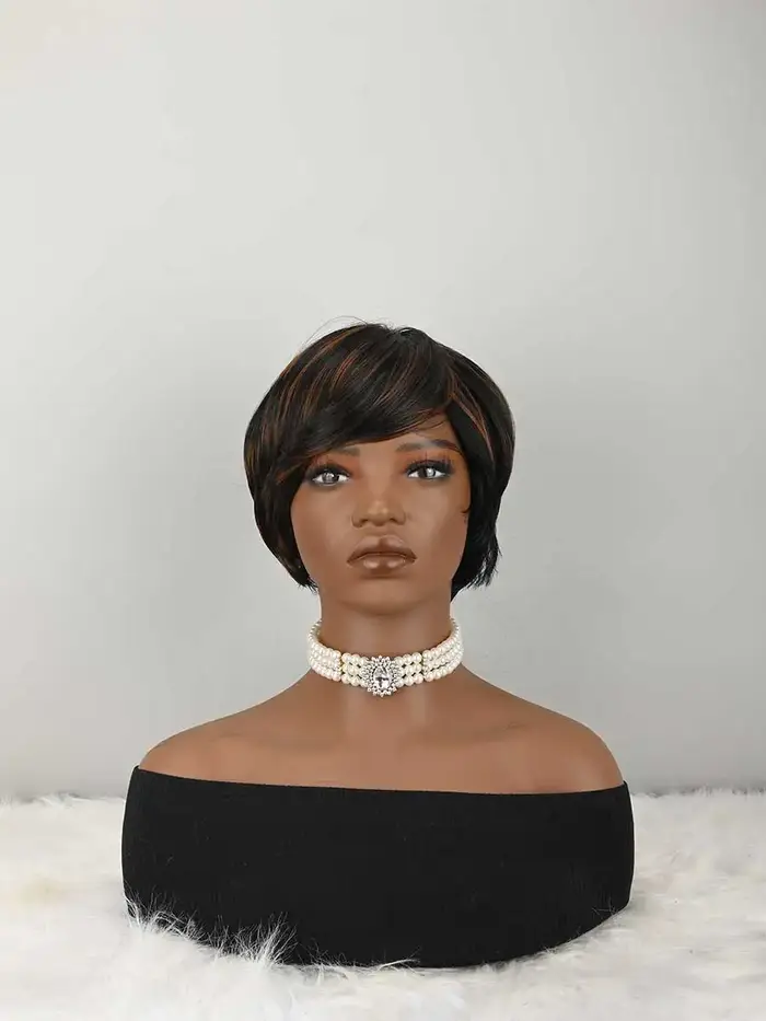 Perruque courte de style pixie pour femmes, perruque pixie sans colle, entièrement fabriquée à la ma