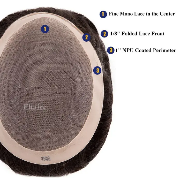 Prothèse capillaire pour hommes Mono perruque pour hommes perruques de cheveux naturels pour hommes