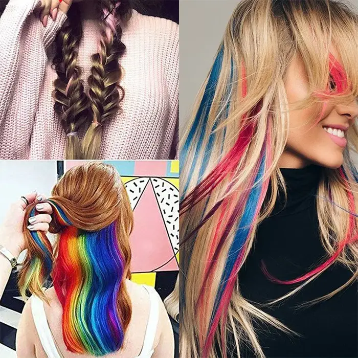Extensions de cheveux colorées à clipser pour femme, pour usage quotidien