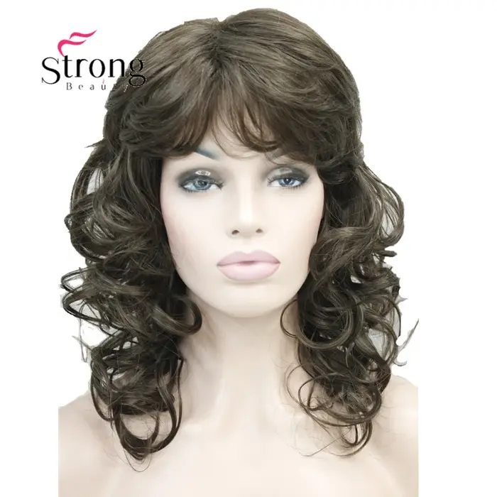 18 "longue ondulée brun clair mis en évidence perruque synthétique complète choix de couleurs