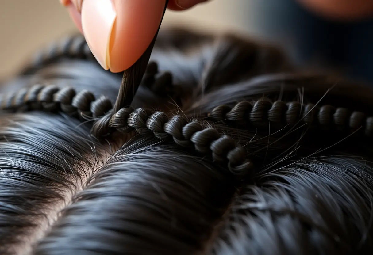 Cheveux synthétiques fins disposés avec soin pour des tresses micro braid